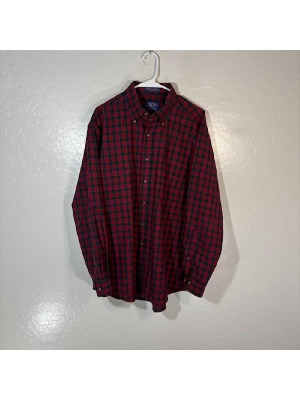 Sir Pendleton Shirt Mens Large Red Plaid Long Sleeve Wool Button Up Casual Fall